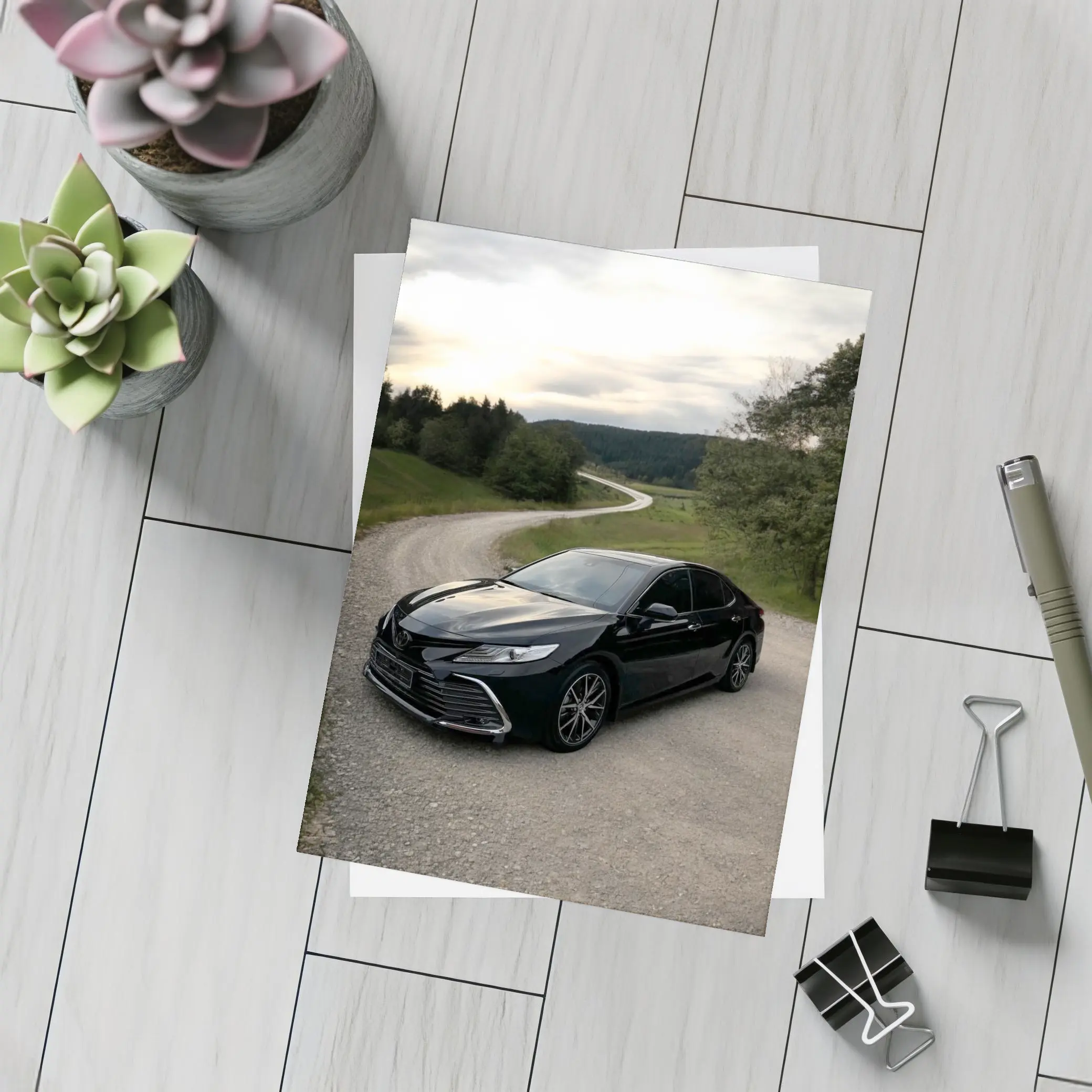 Toyota Camry Black Sedan Gravel Country Road – Postcards