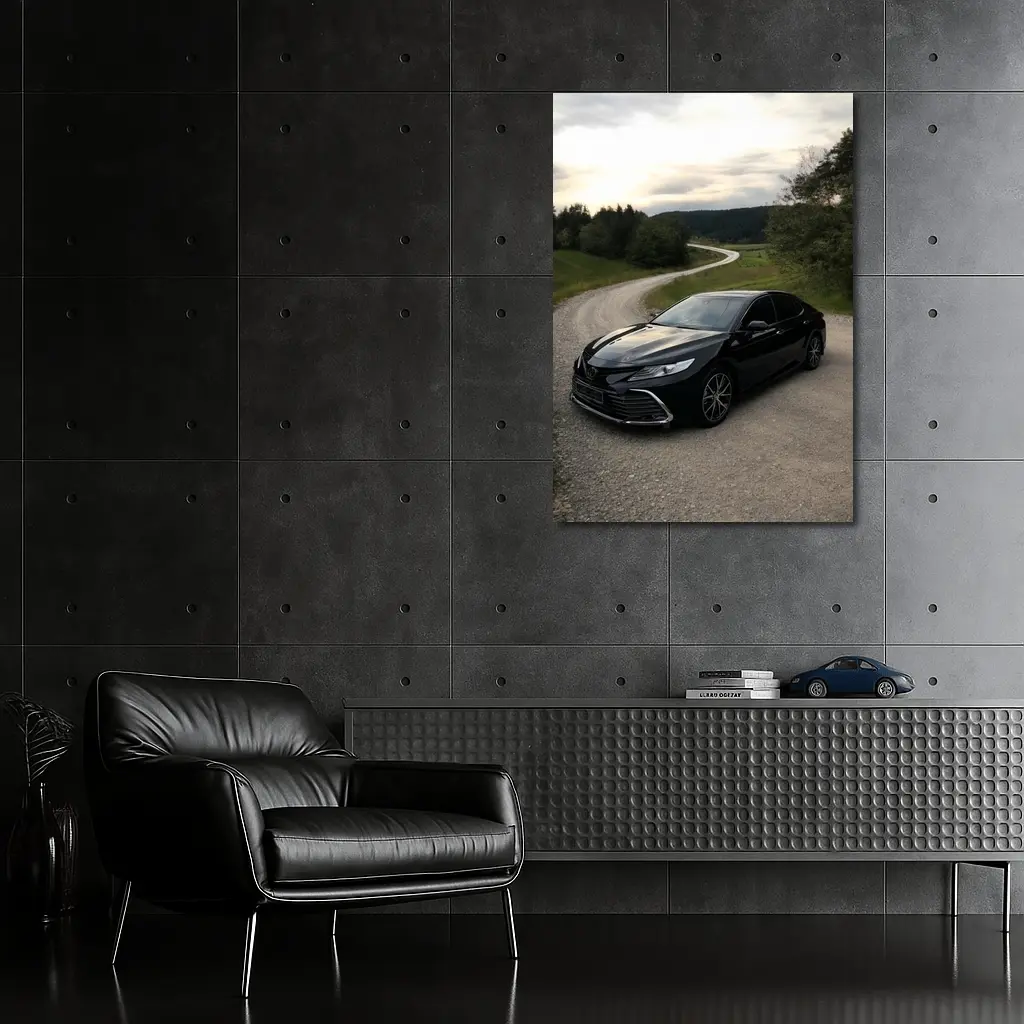 Toyota Camry Black Sedan Gravel Country Road – Wall Art