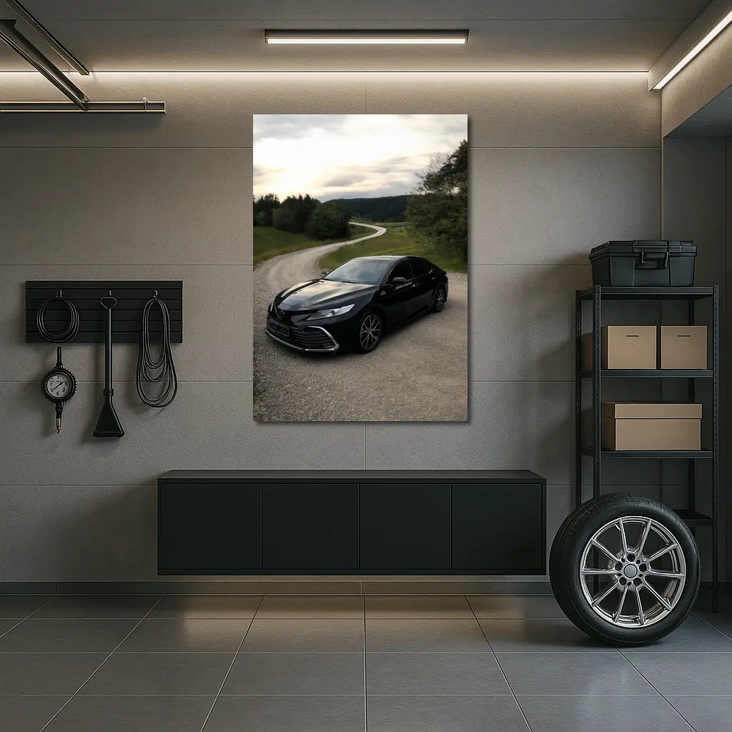 Toyota Camry Black Sedan Gravel Country Road – Wall Art