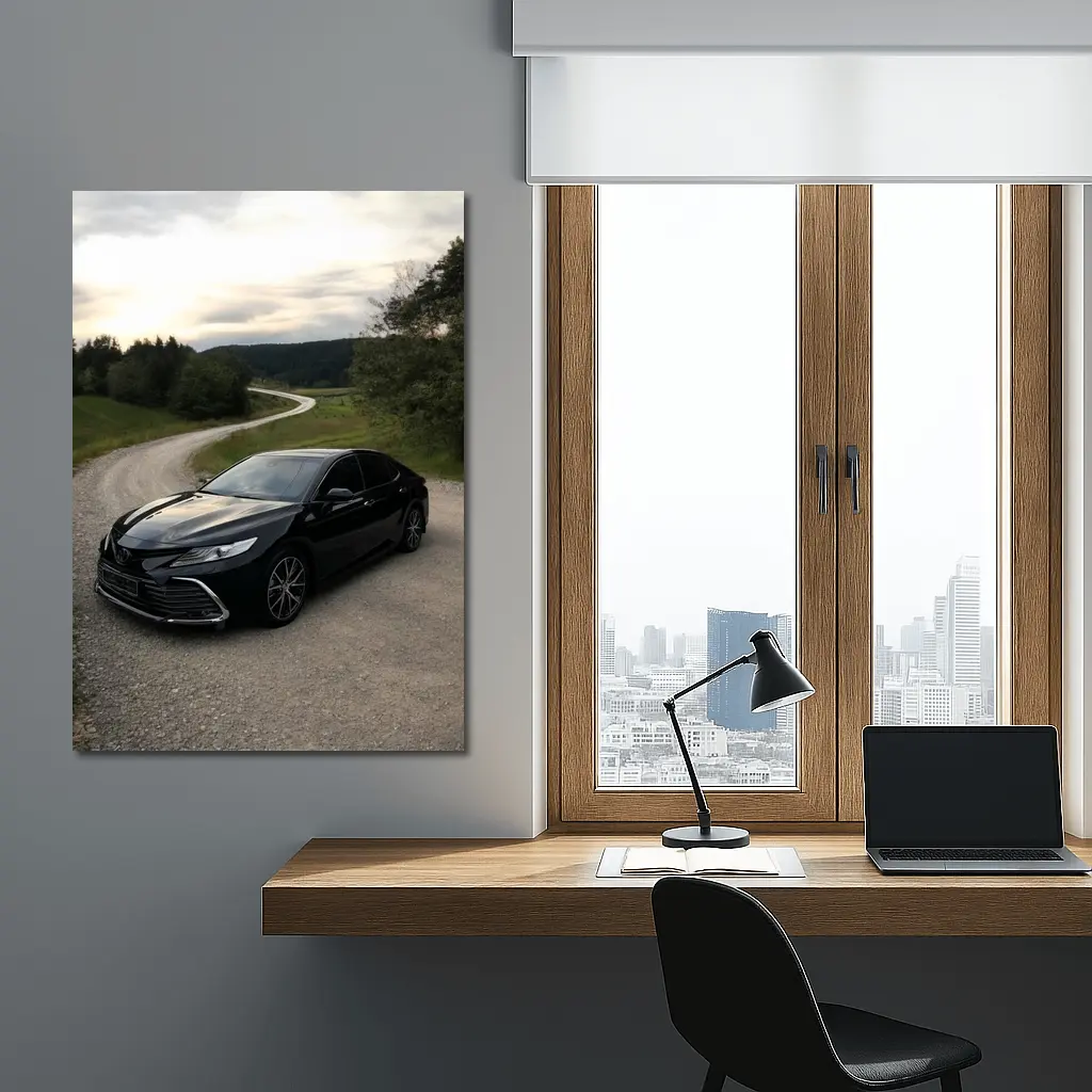 Toyota Camry Black Sedan Gravel Country Road – Wall Art