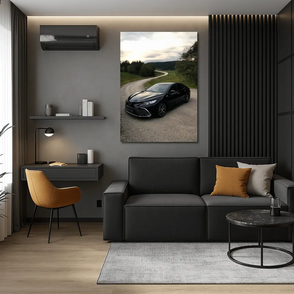 Toyota Camry Black Sedan Gravel Country Road – Wall Art