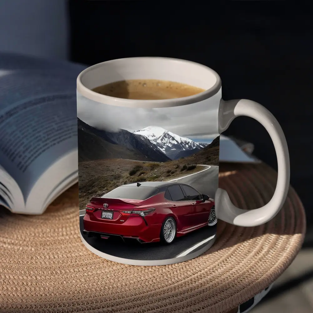 Toyota Camry Red on Mountain Road – Mugs