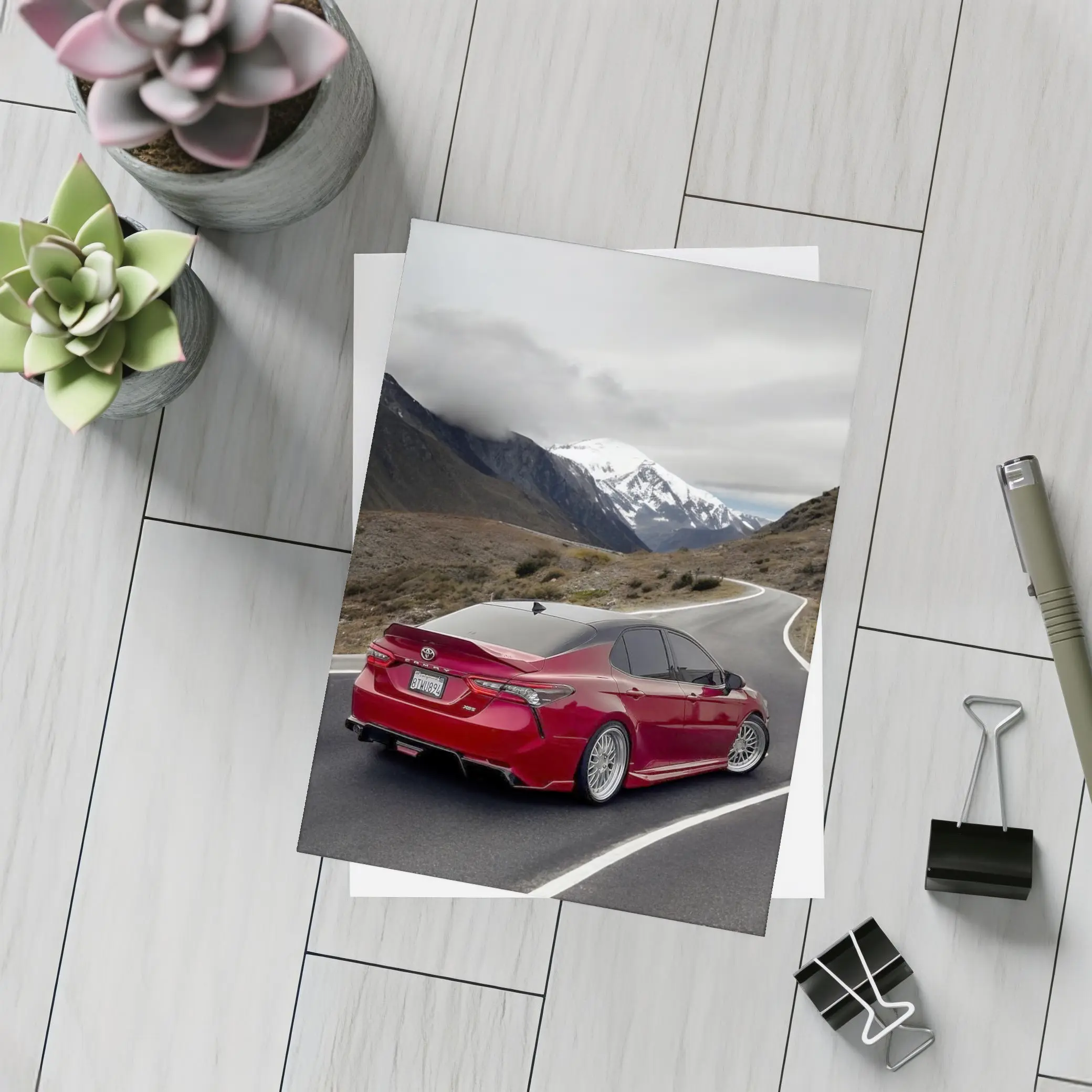 Toyota Camry Red on Mountain Road – Postcards