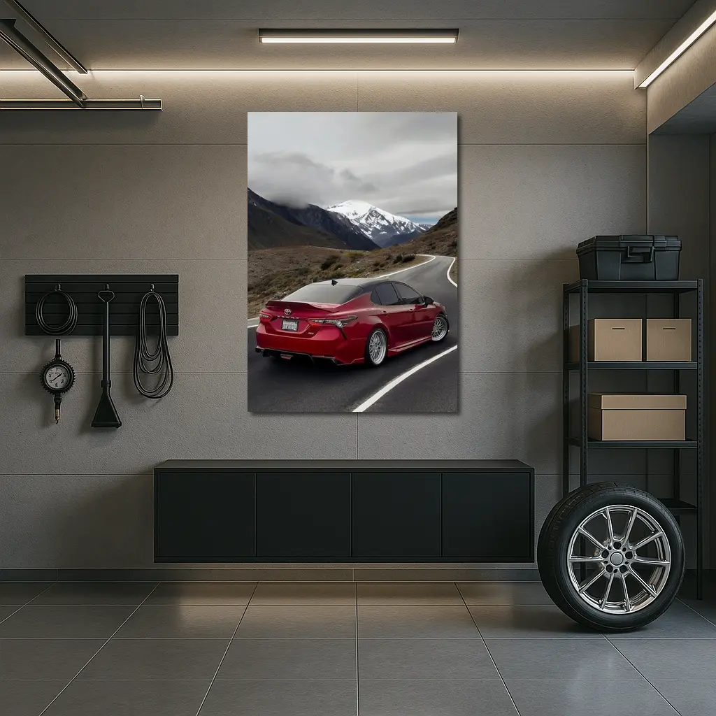 Toyota Camry Red on Mountain Road – Wall Art