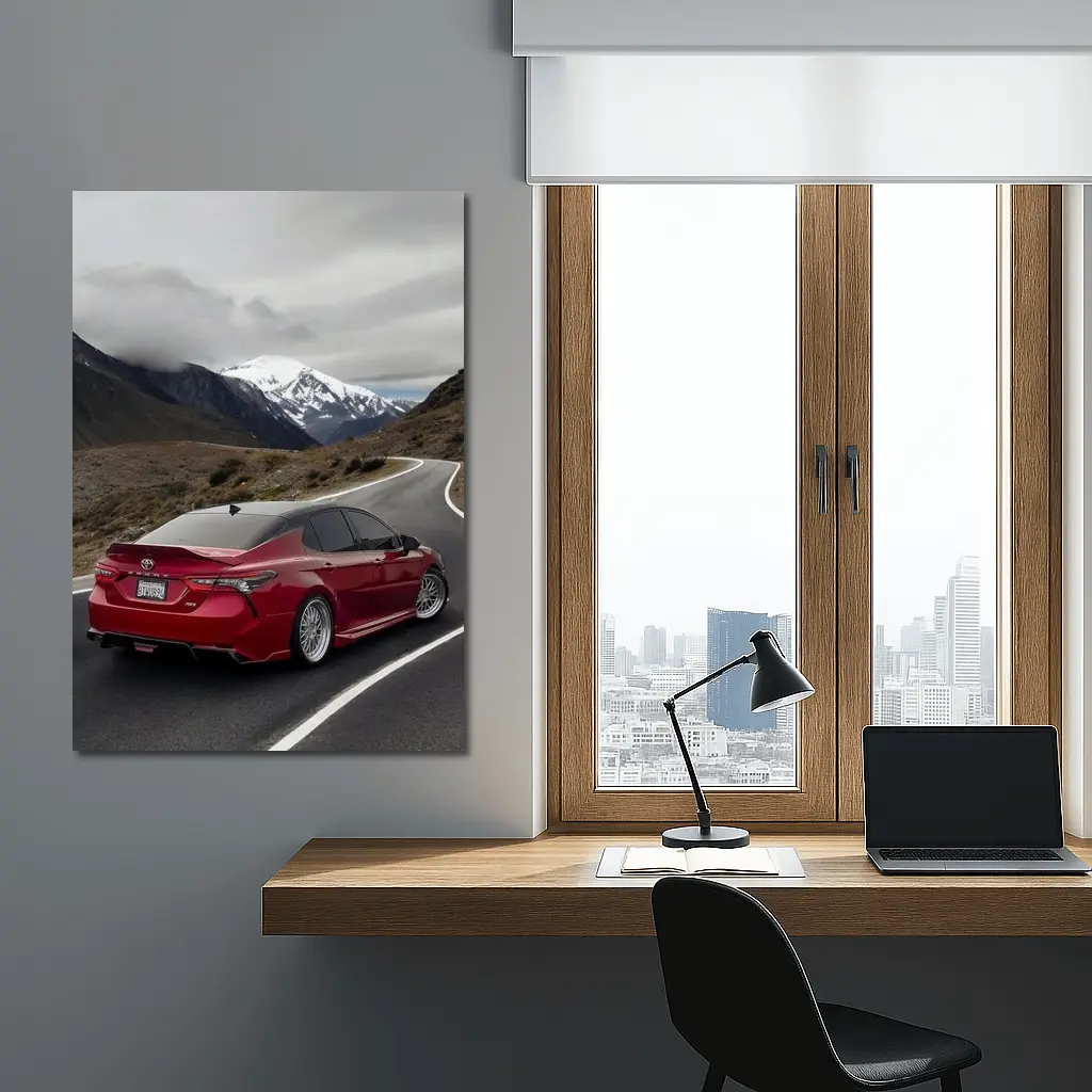 Toyota Camry Red on Mountain Road – Wall Art