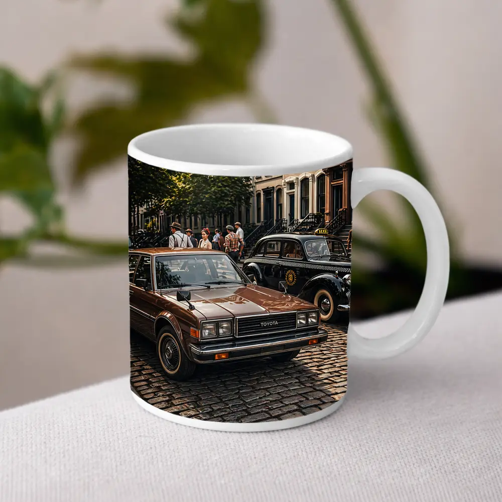 Toyota Cressida Classic Car Cobblestone Street – Mugs