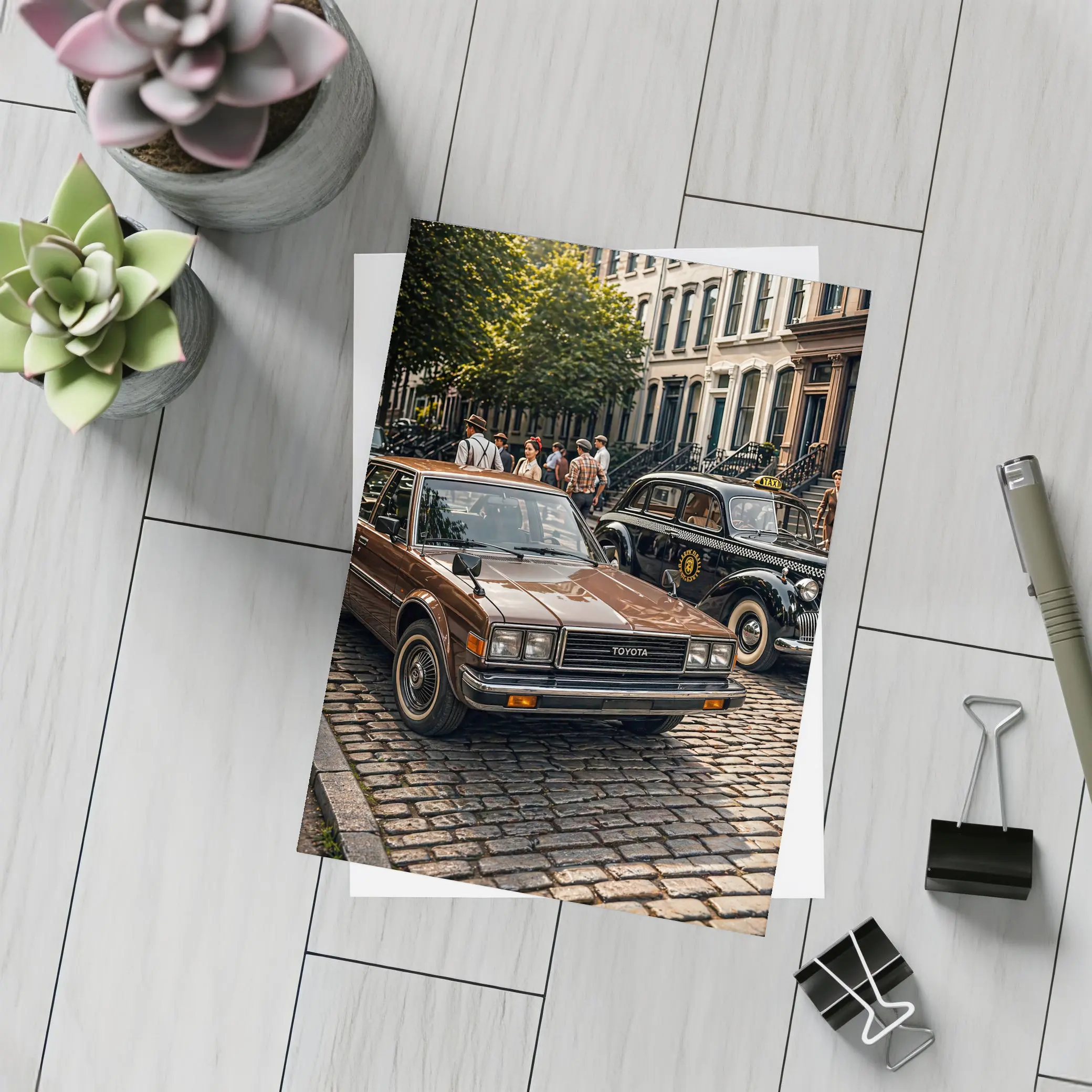 Toyota Cressida Classic Car Cobblestone Street – Postcards