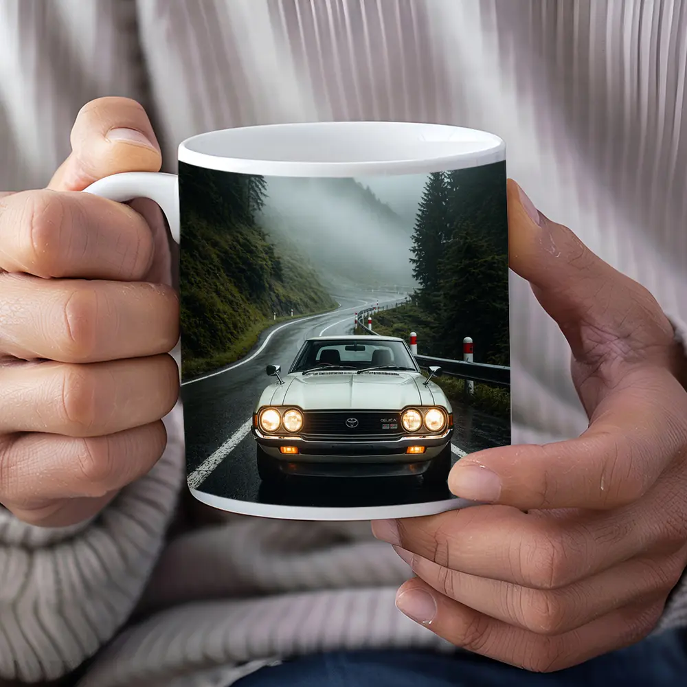 Toyota Celica Classic Car Foggy Mountain Road – Mugs