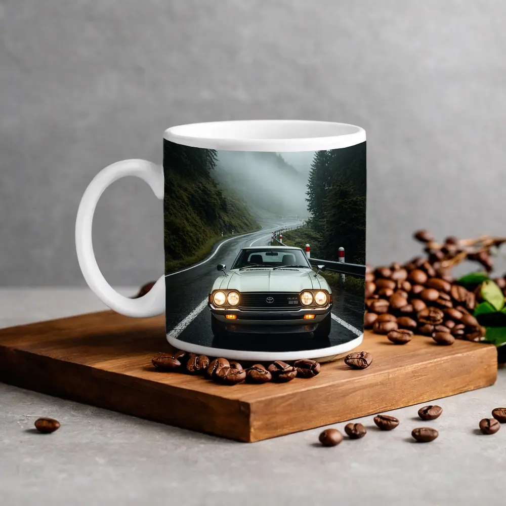 Toyota Celica Classic Car Foggy Mountain Road – Mugs