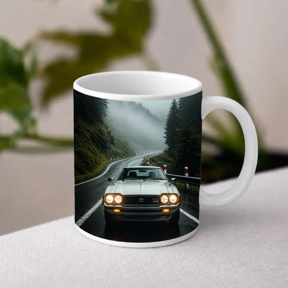 Toyota Celica Classic Car Foggy Mountain Road – Mugs
