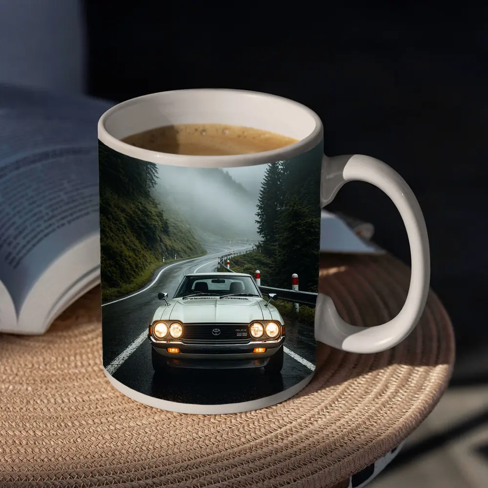 Toyota Celica Classic Car Foggy Mountain Road – Mugs