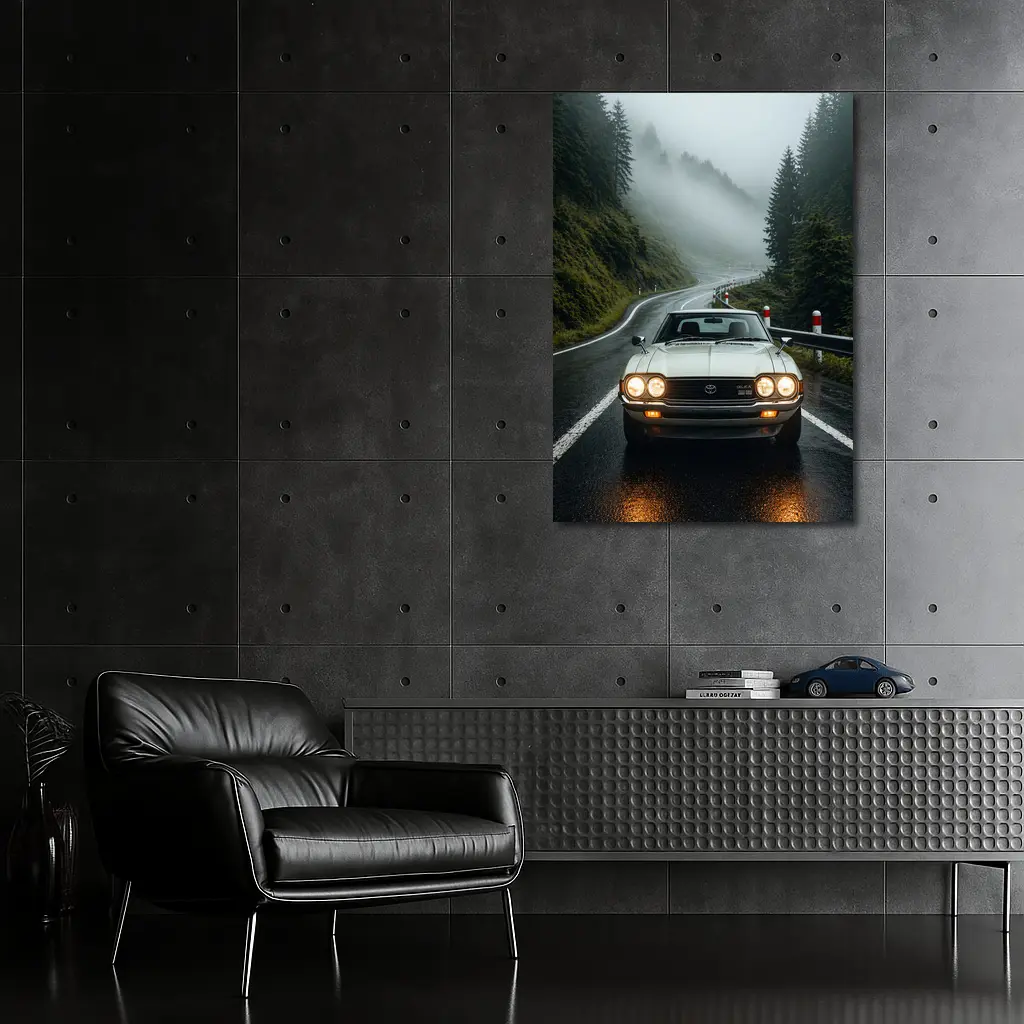 Toyota Celica Classic Car Foggy Mountain Road – Wall Art