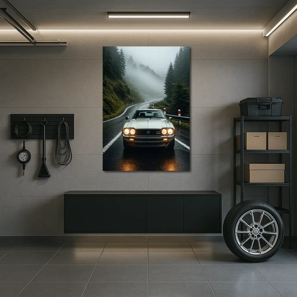 Toyota Celica Classic Car Foggy Mountain Road – Wall Art