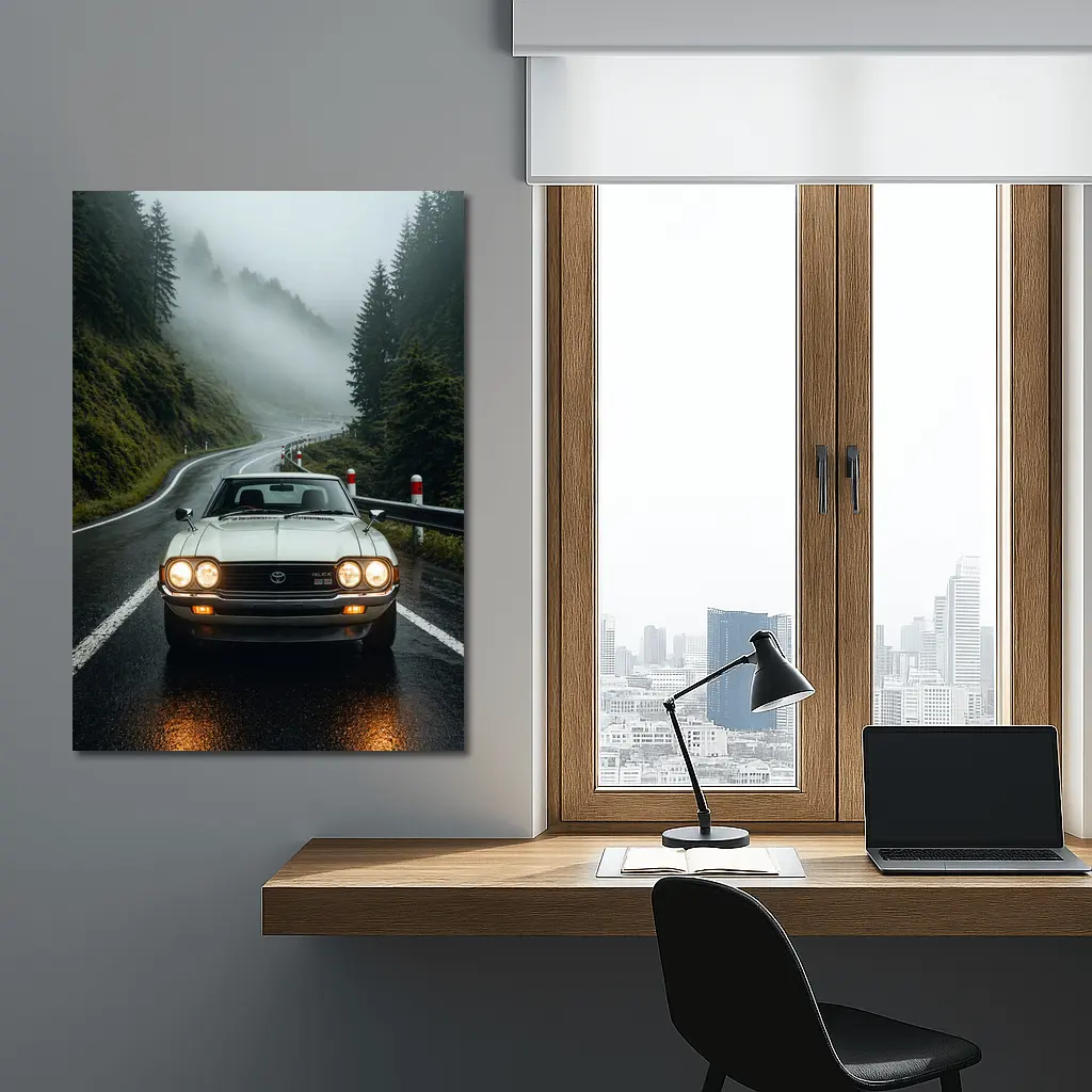 Toyota Celica Classic Car Foggy Mountain Road – Wall Art
