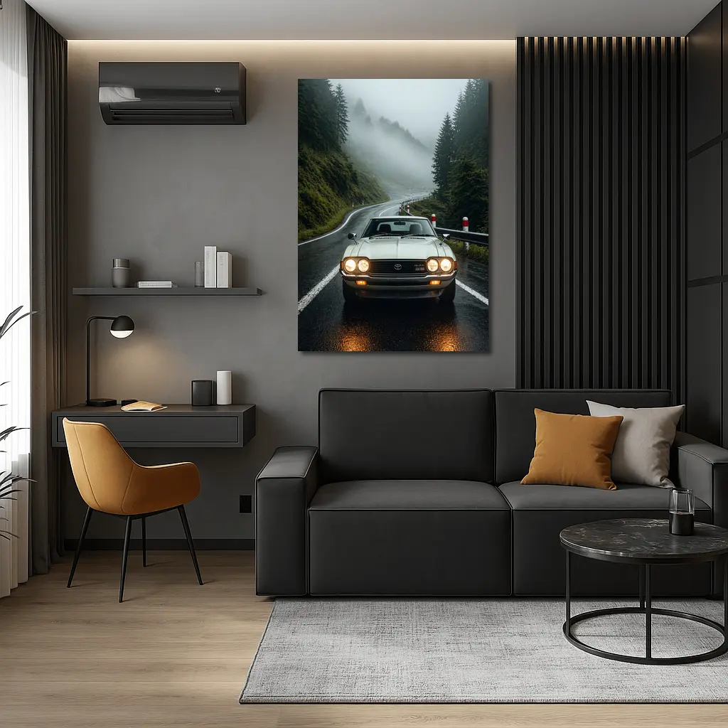 Toyota Celica Classic Car Foggy Mountain Road – Wall Art