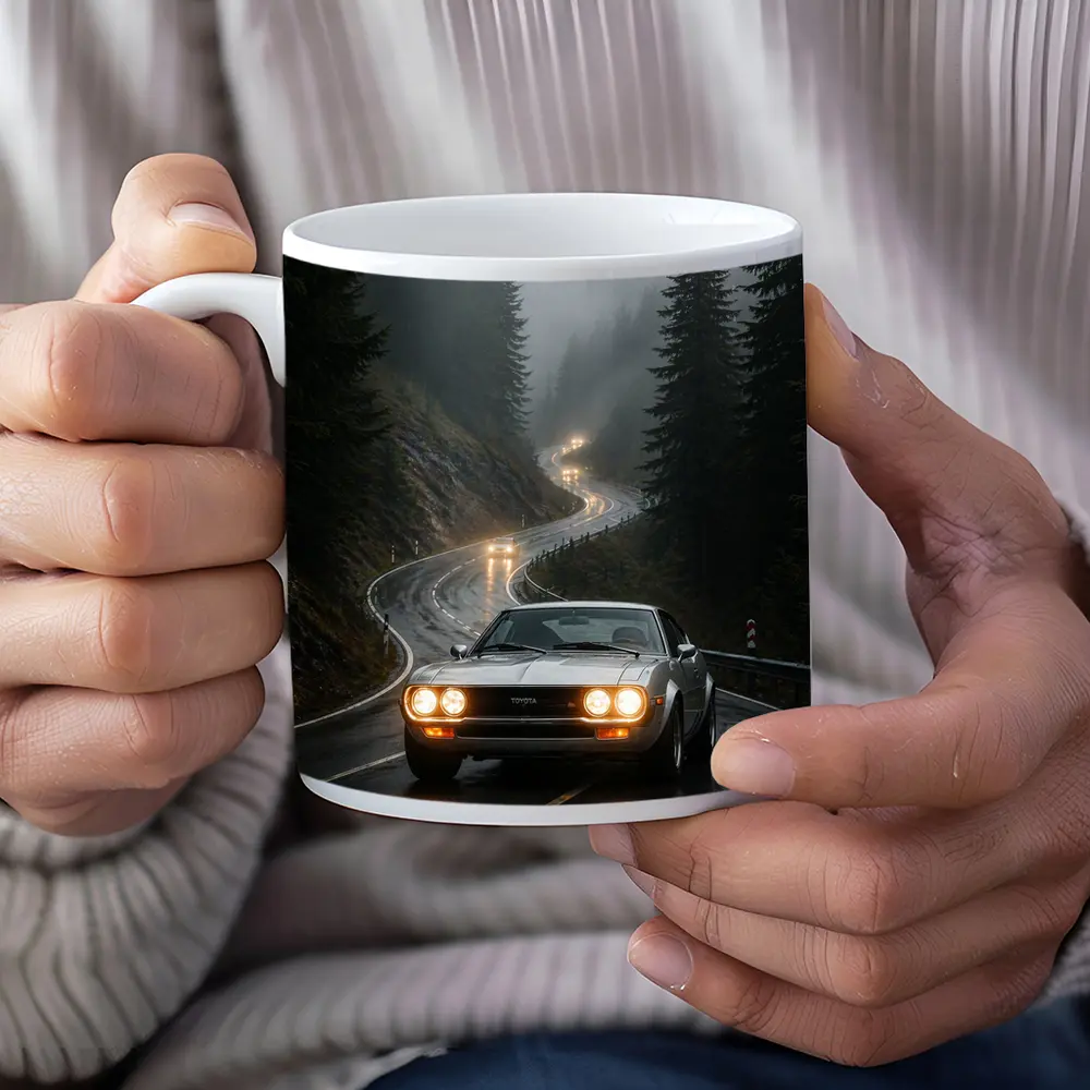 Toyota Celica on Foggy Mountain Road – Mugs