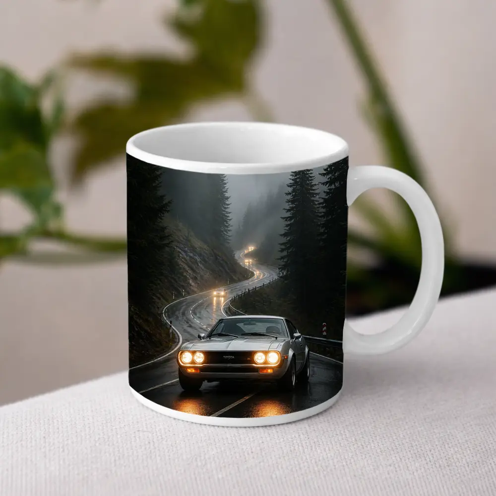 Toyota Celica on Foggy Mountain Road – Mugs