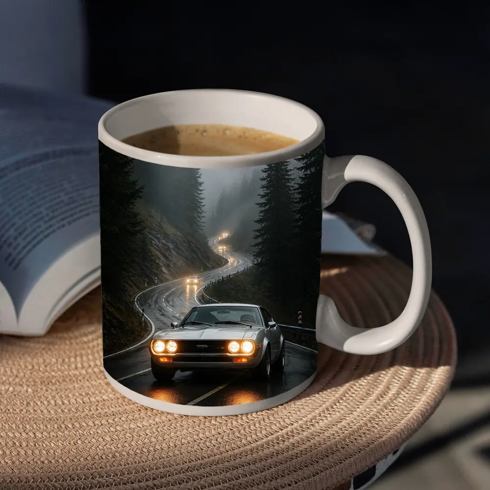 Toyota Celica on Foggy Mountain Road – Mugs