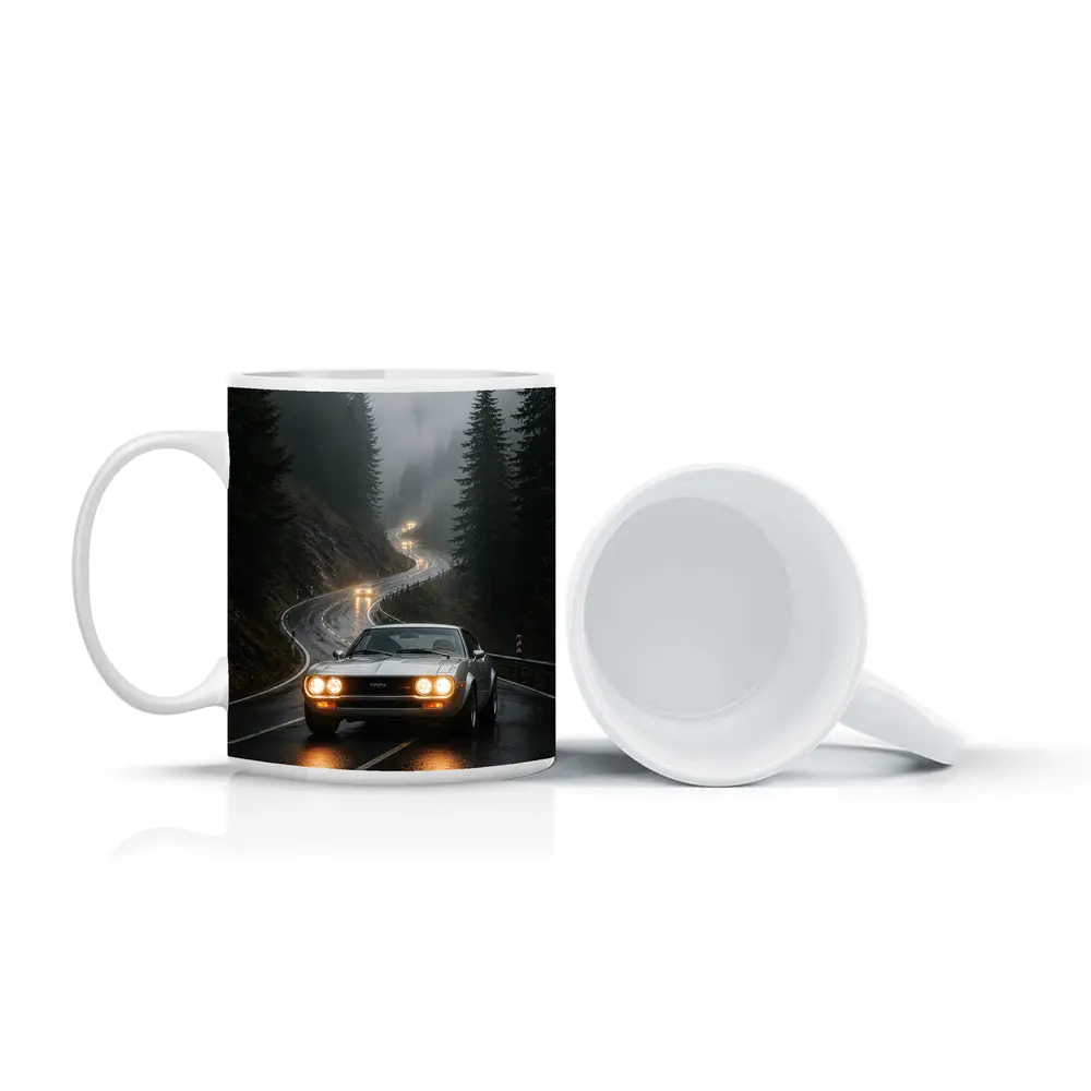 Toyota Celica on Foggy Mountain Road – Mugs