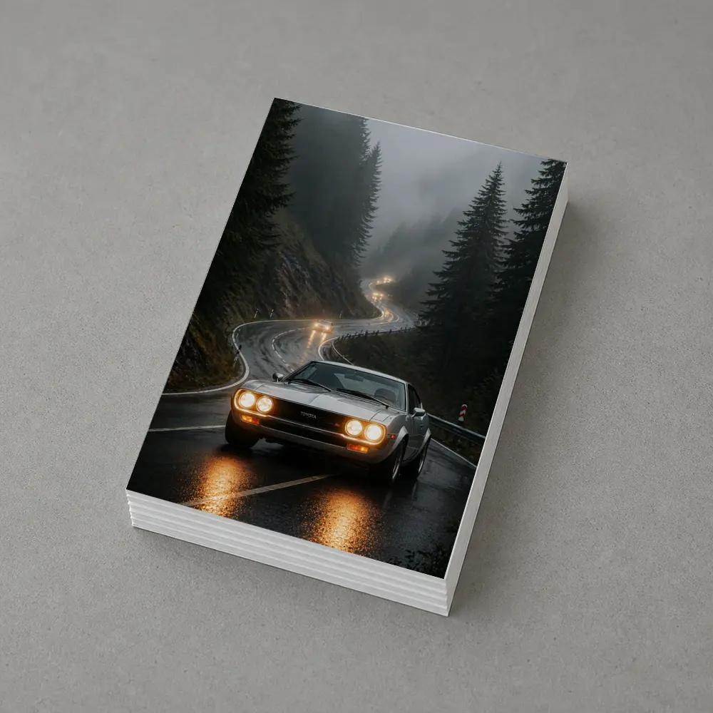 Toyota Celica on Foggy Mountain Road – Postcards