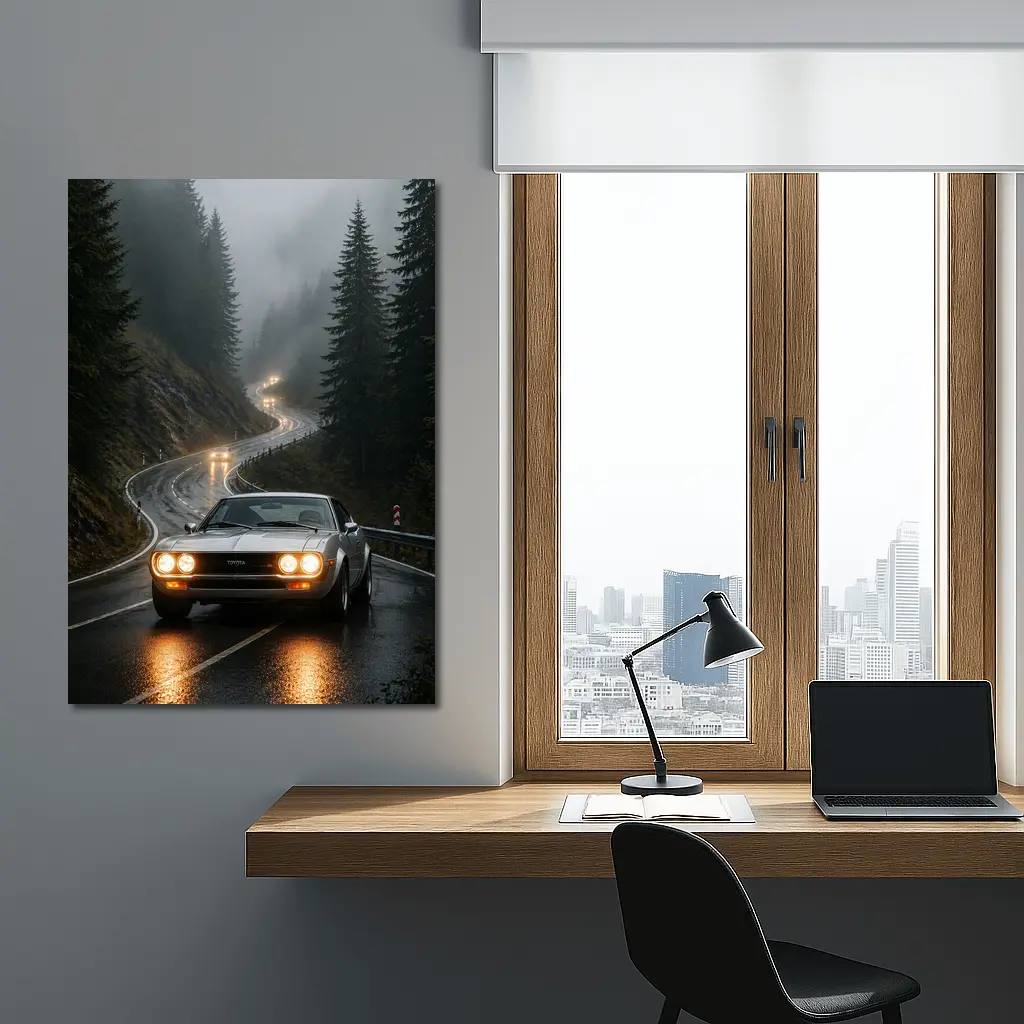 Toyota Celica on Foggy Mountain Road – Wall Art