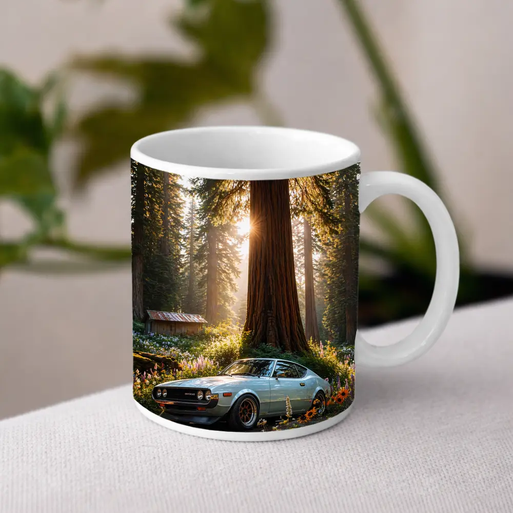 Toyota Celica Parked In Sunlit Forest – Mugs