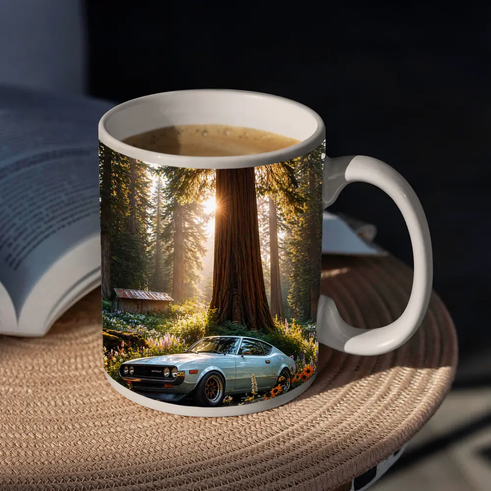 Toyota Celica Parked In Sunlit Forest – Mugs