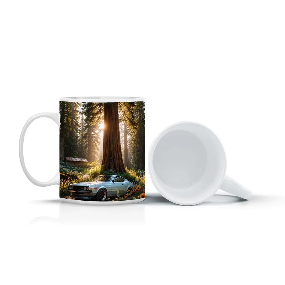 Toyota Celica Parked In Sunlit Forest – Mugs