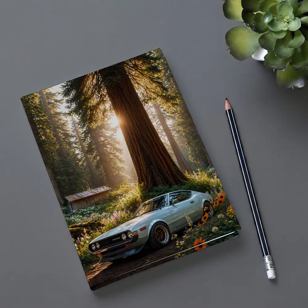 Toyota Celica Parked In Sunlit Forest – Notebooks