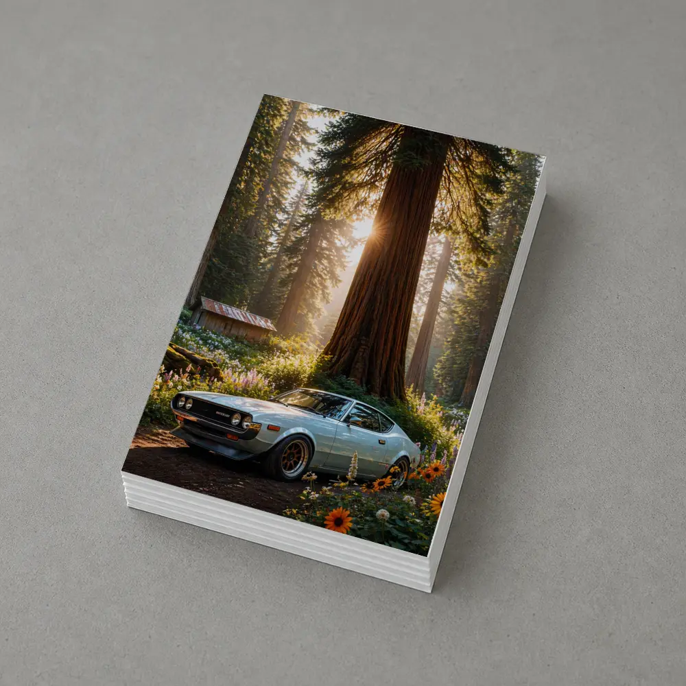 Toyota Celica Parked In Sunlit Forest – Postcards