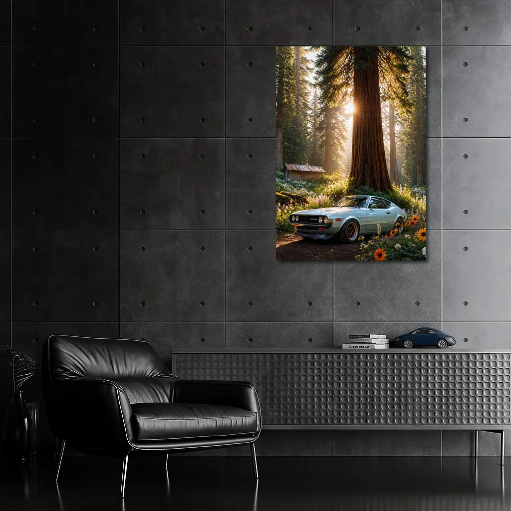 Toyota Celica Parked In Sunlit Forest – Wall Art