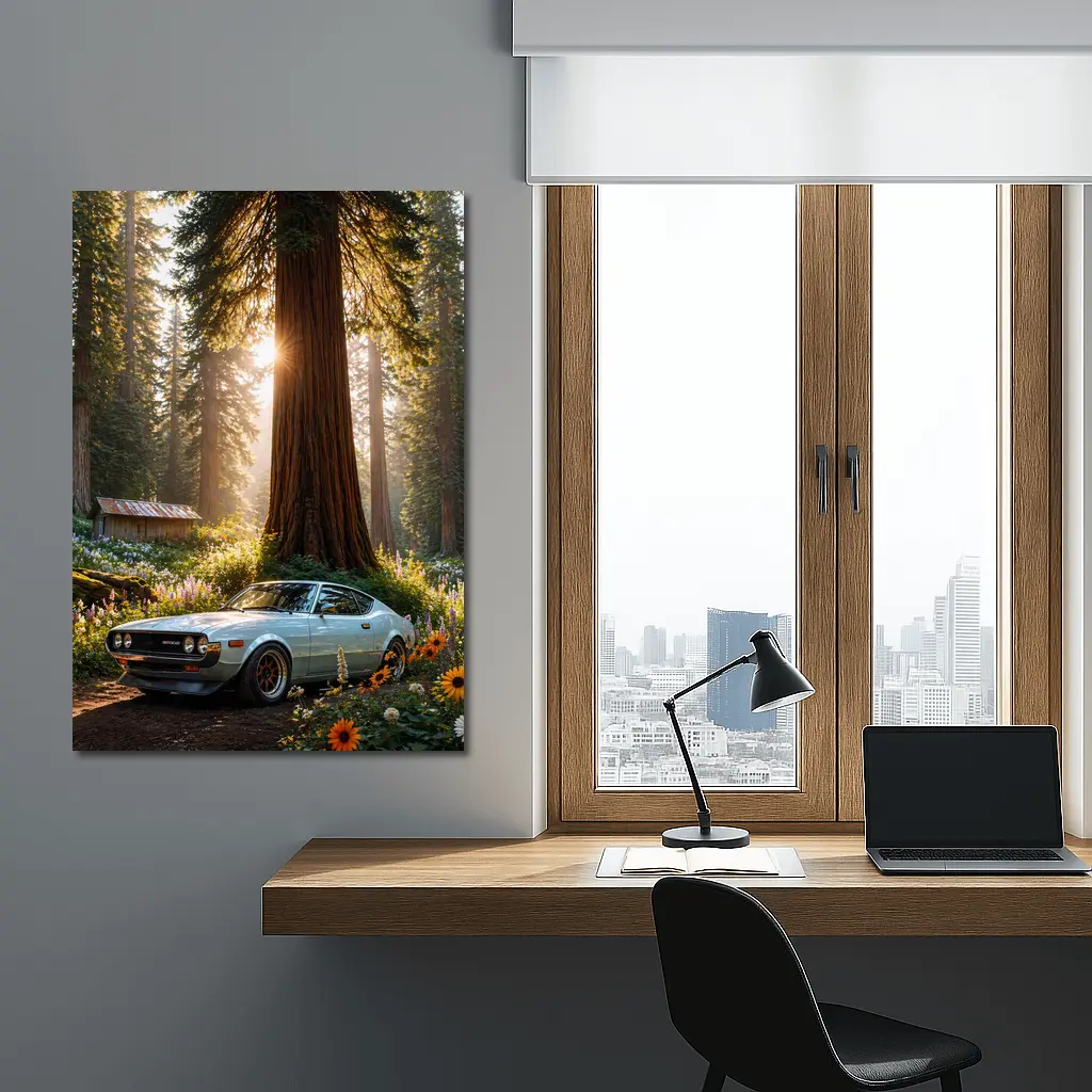 Toyota Celica Parked In Sunlit Forest – Wall Art