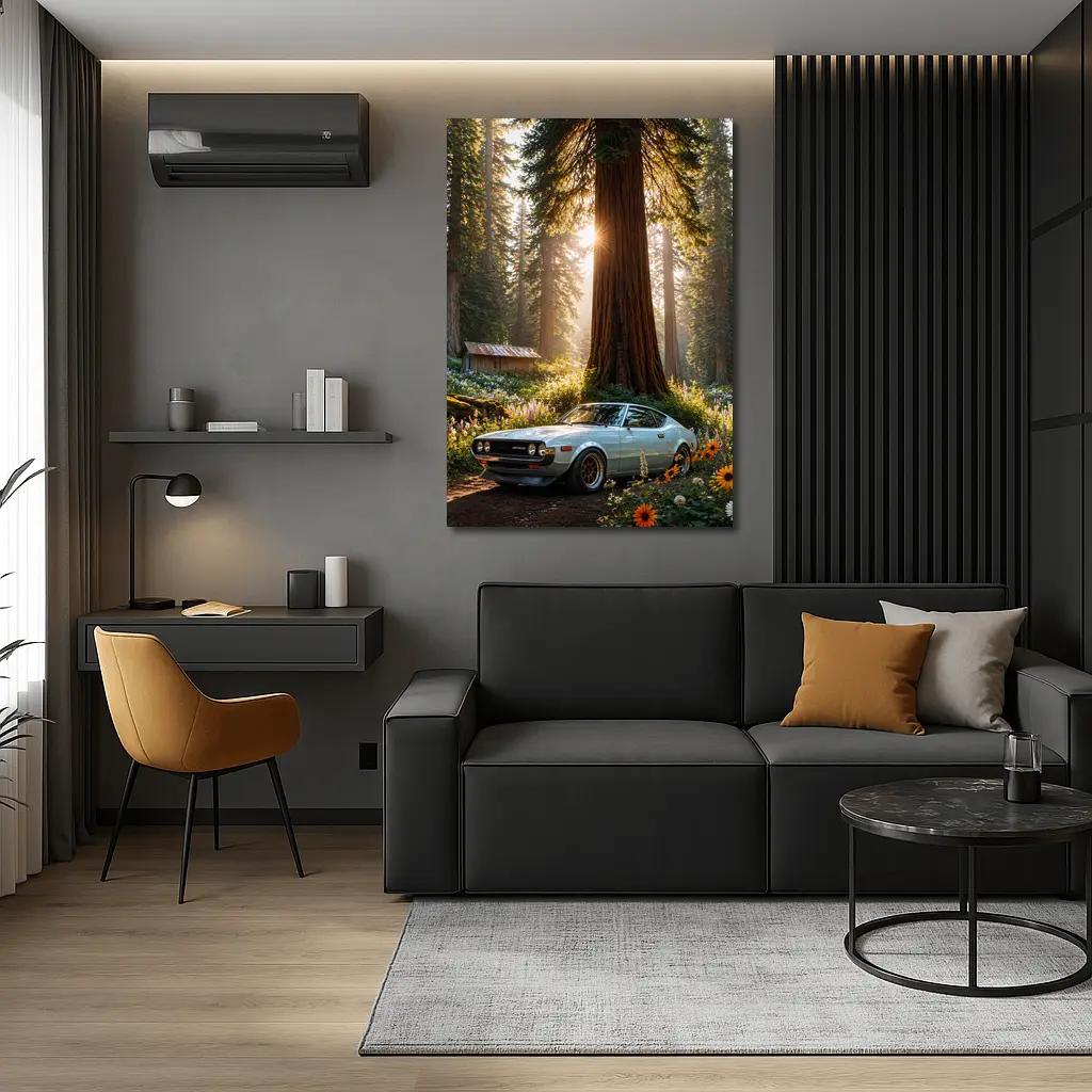 Toyota Celica Parked In Sunlit Forest – Wall Art