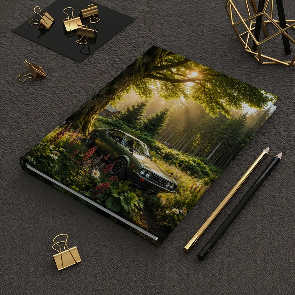 Toyota Celica Parked in Sunlit Forest – Notebooks