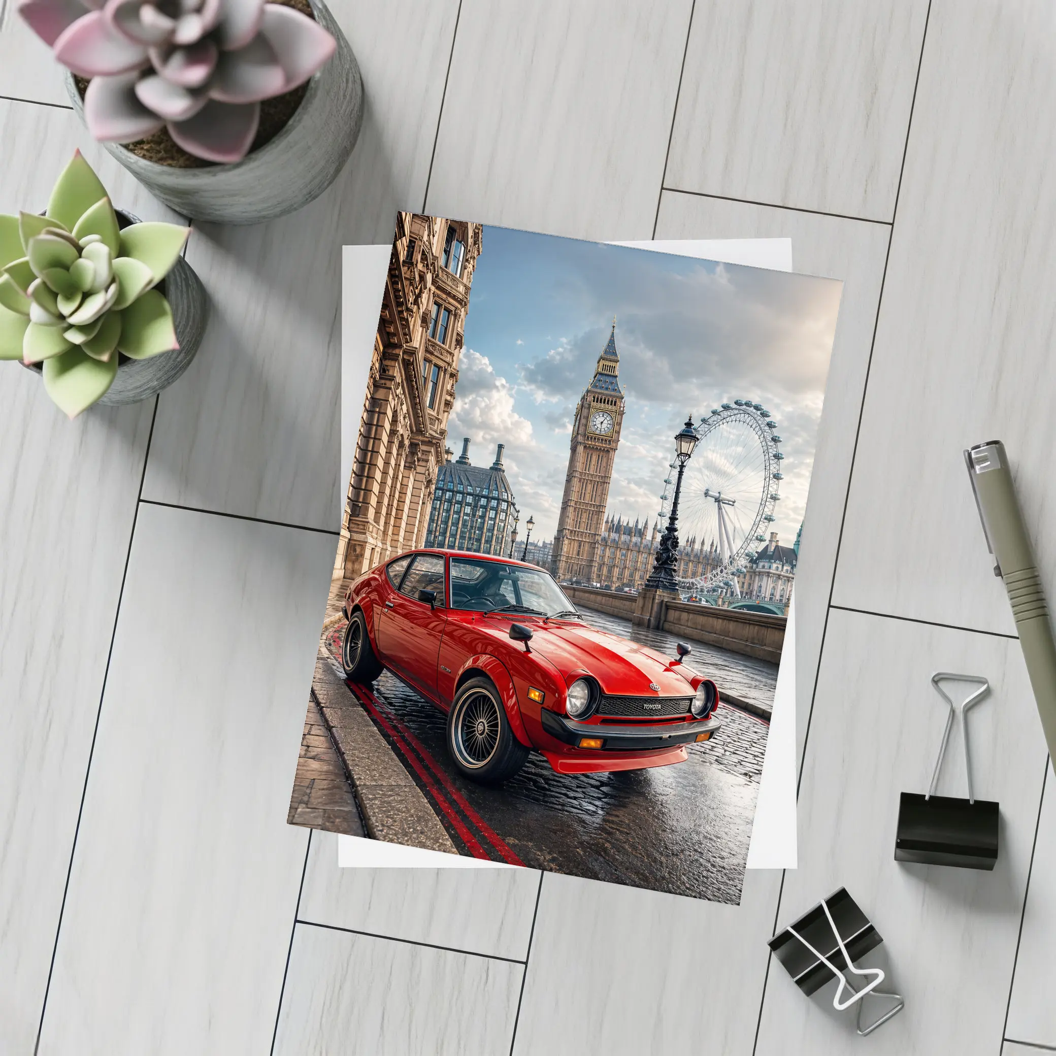 Toyota Celica Red Car London Big Ben – Postcards