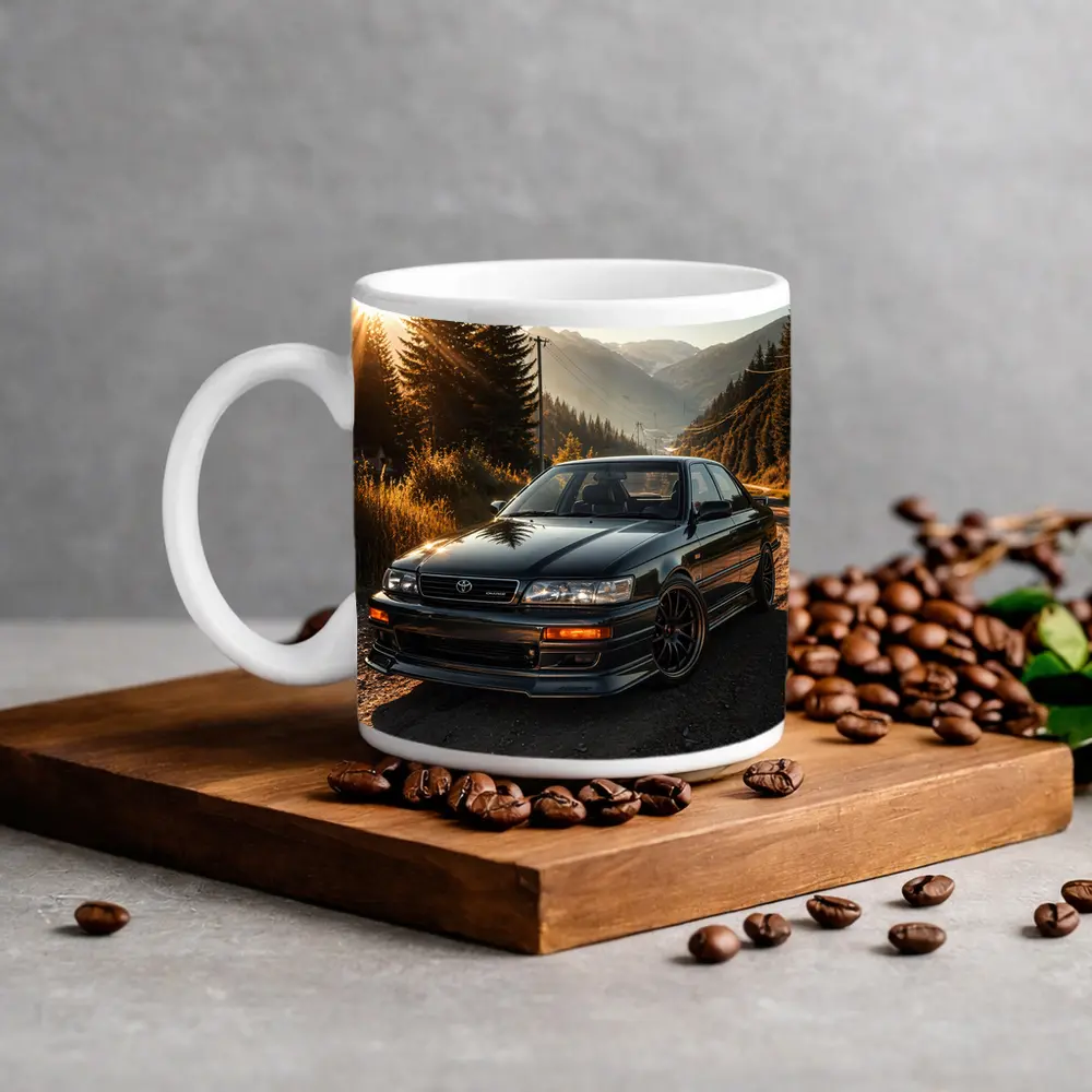 Toyota Chaser Sport Parked Mountain Sunset Road – Mugs