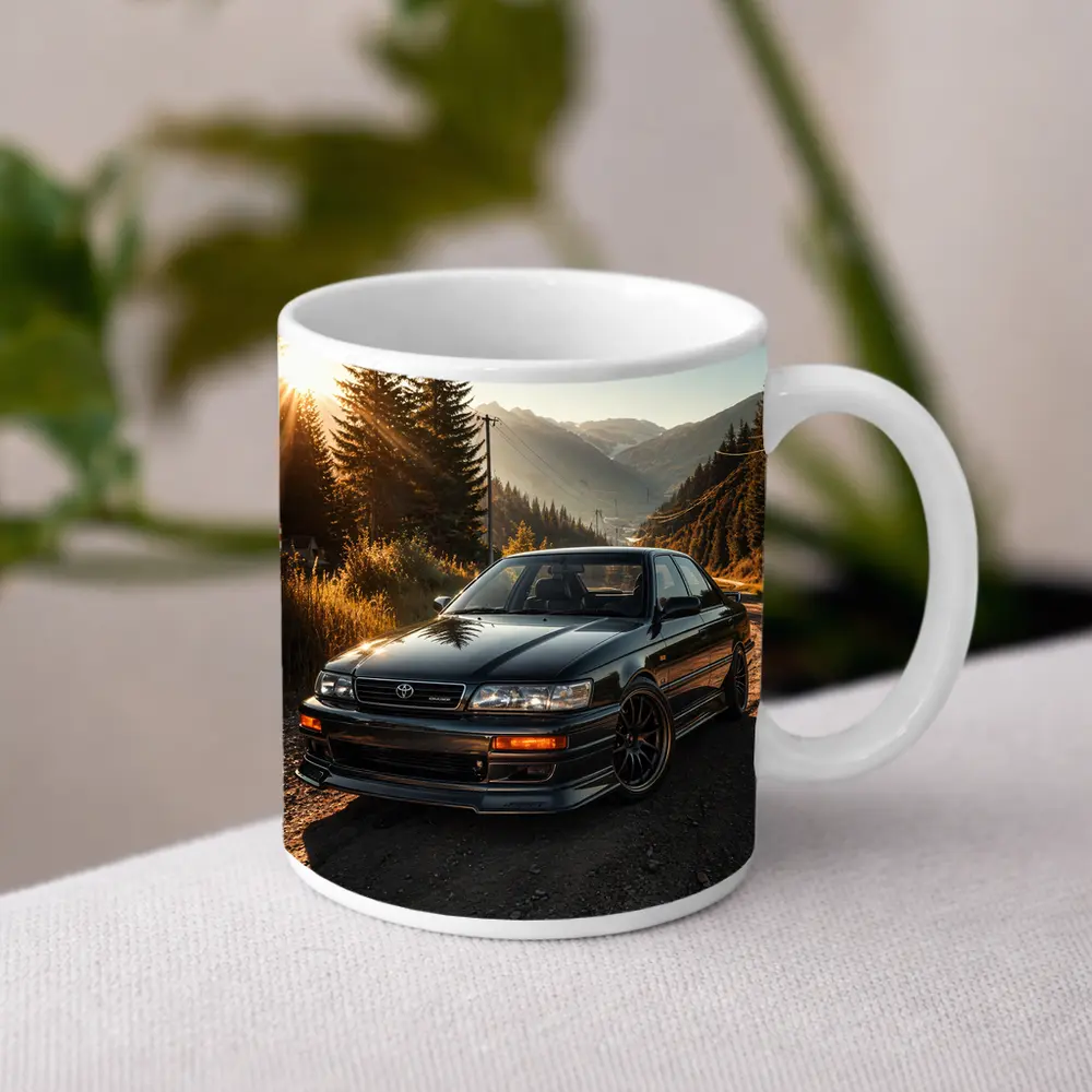 Toyota Chaser Sport Parked Mountain Sunset Road – Mugs