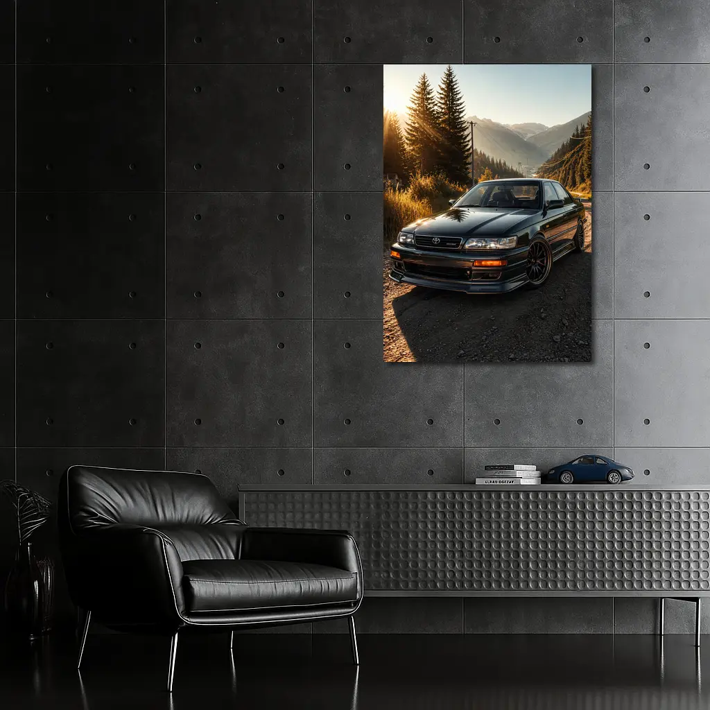 Toyota Chaser Sport Parked Mountain Sunset Road – Wall Art