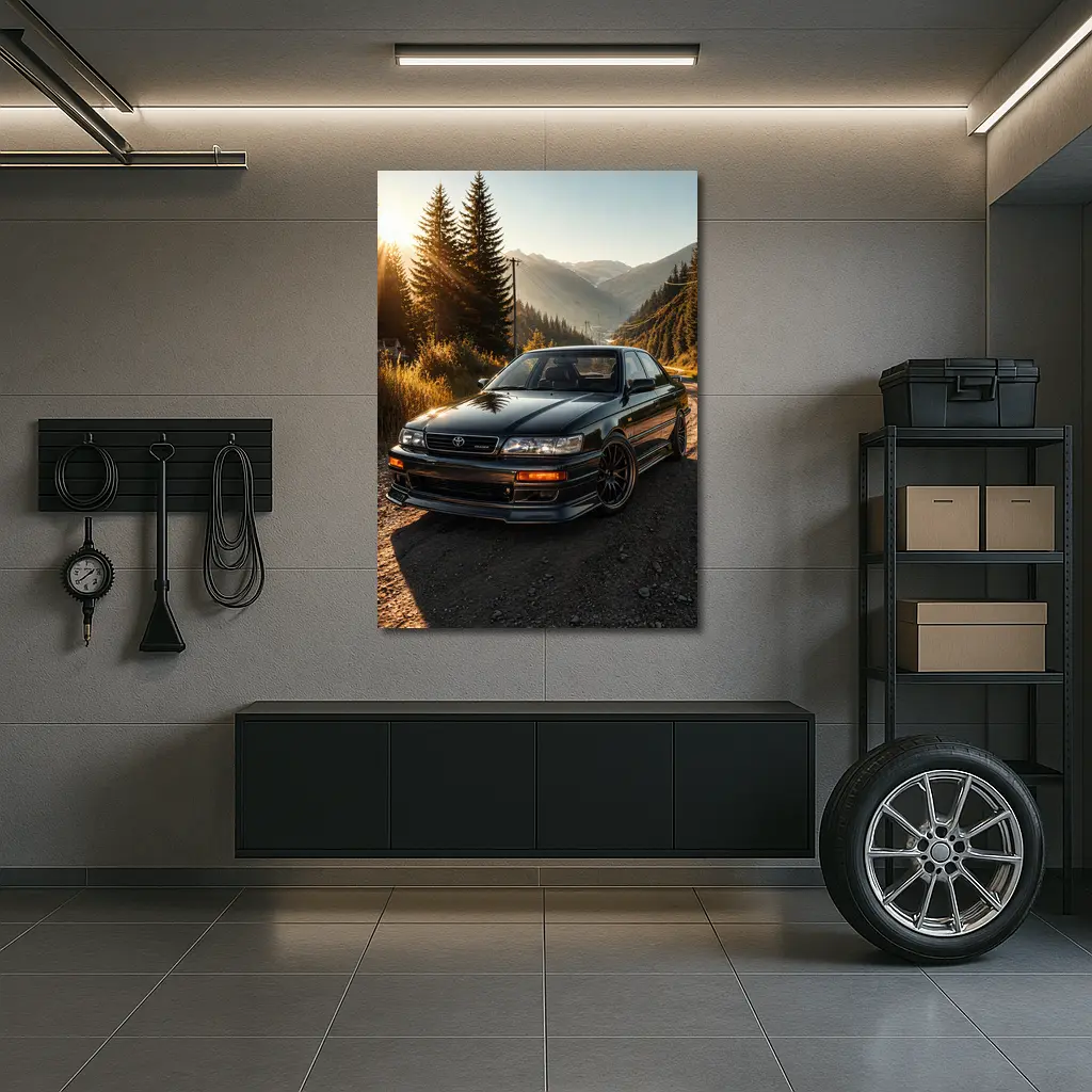 Toyota Chaser Sport Parked Mountain Sunset Road – Wall Art
