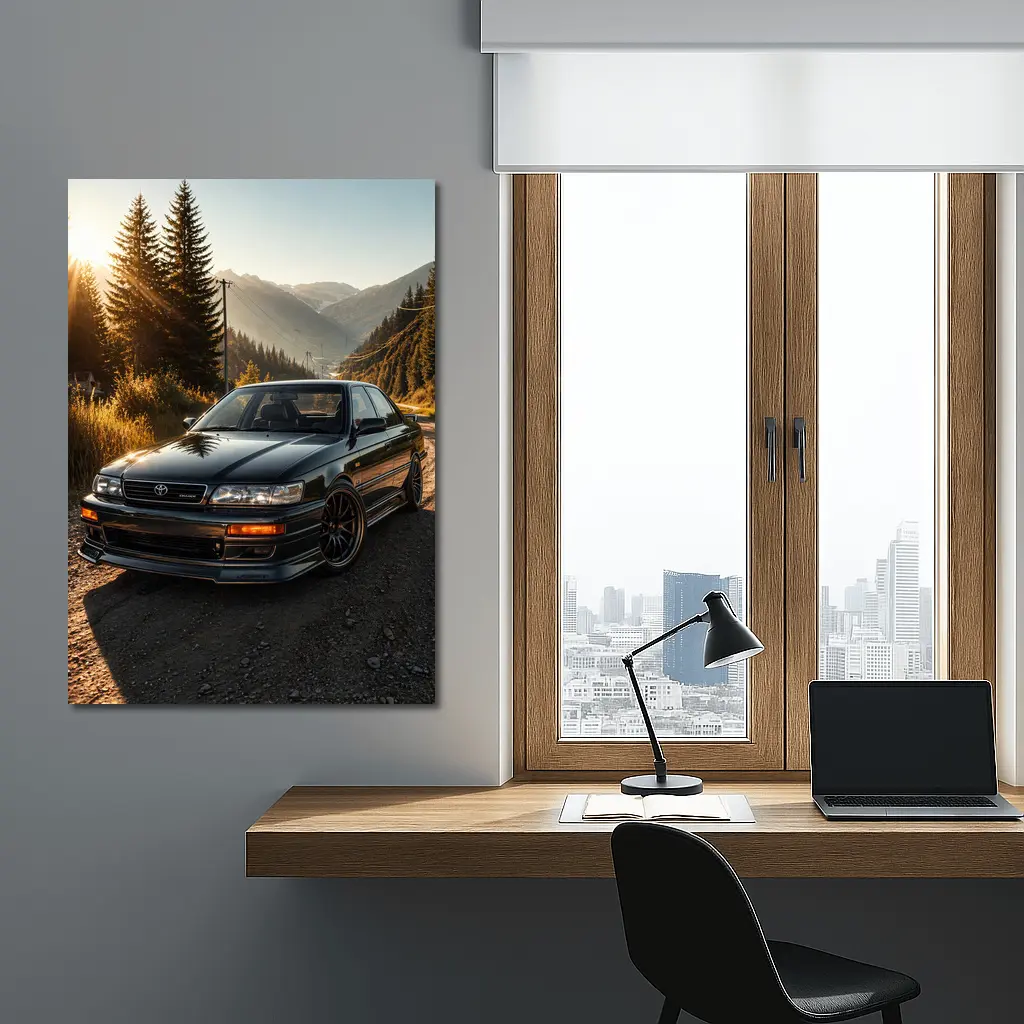 Toyota Chaser Sport Parked Mountain Sunset Road – Wall Art