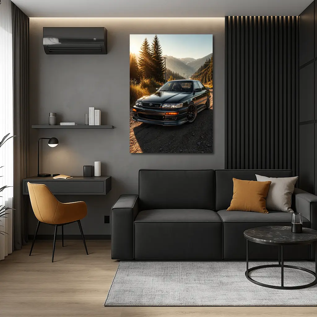 Toyota Chaser Sport Parked Mountain Sunset Road – Wall Art
