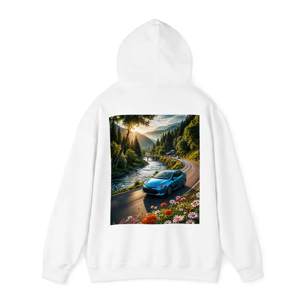 Toyota Corolla Blue Car Mountain River Road – Hoodies