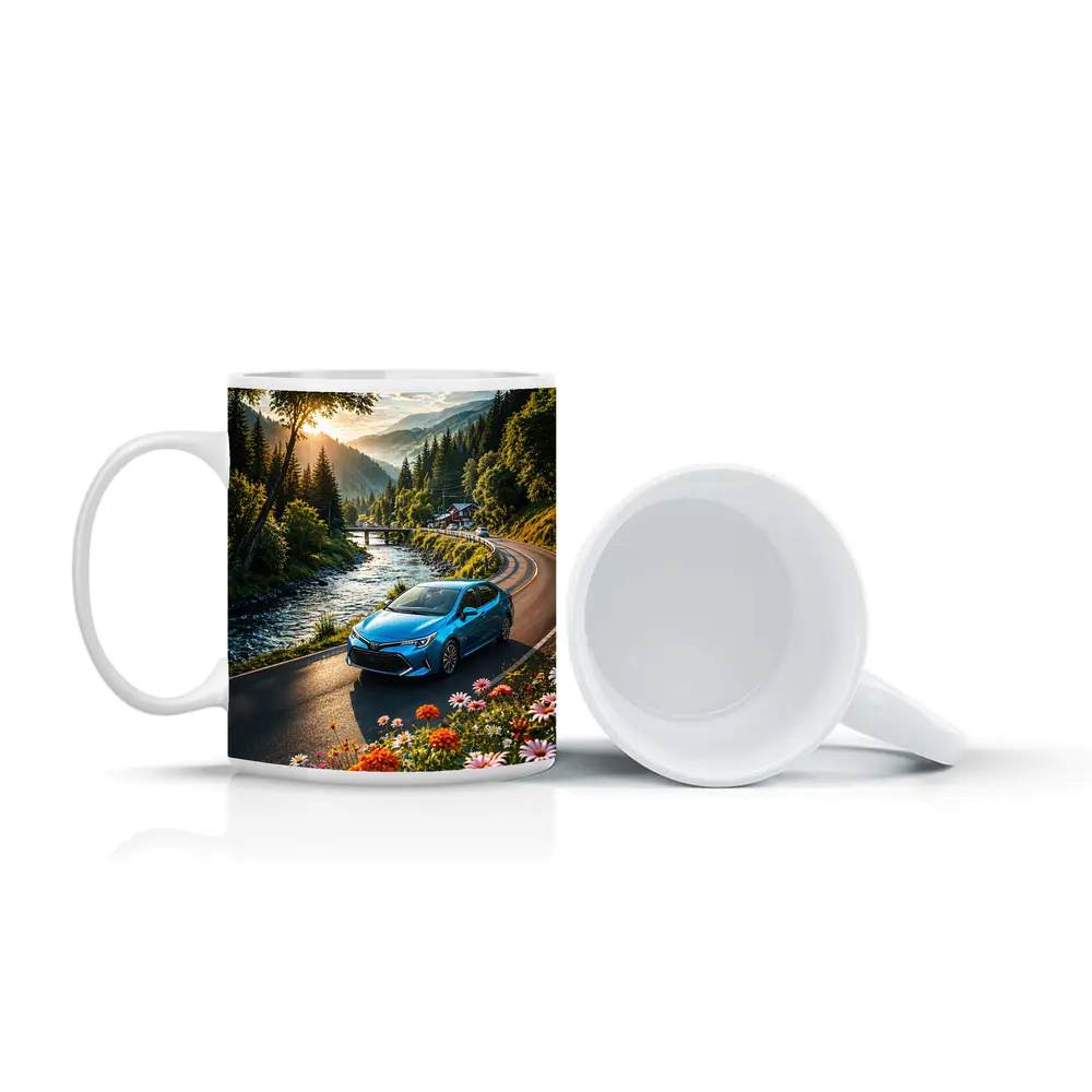 Toyota Corolla Blue Car Mountain River Road – Mugs