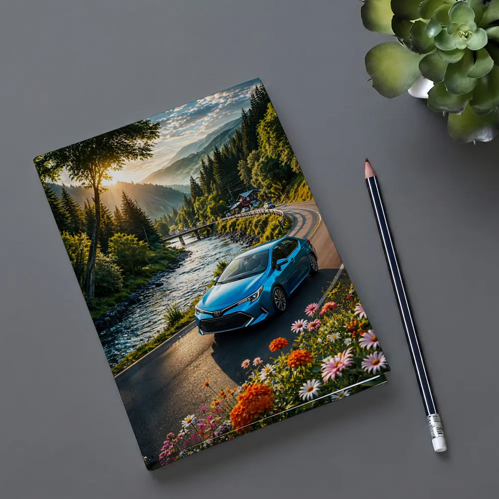 Toyota Corolla Blue Car Mountain River Road – Notebooks