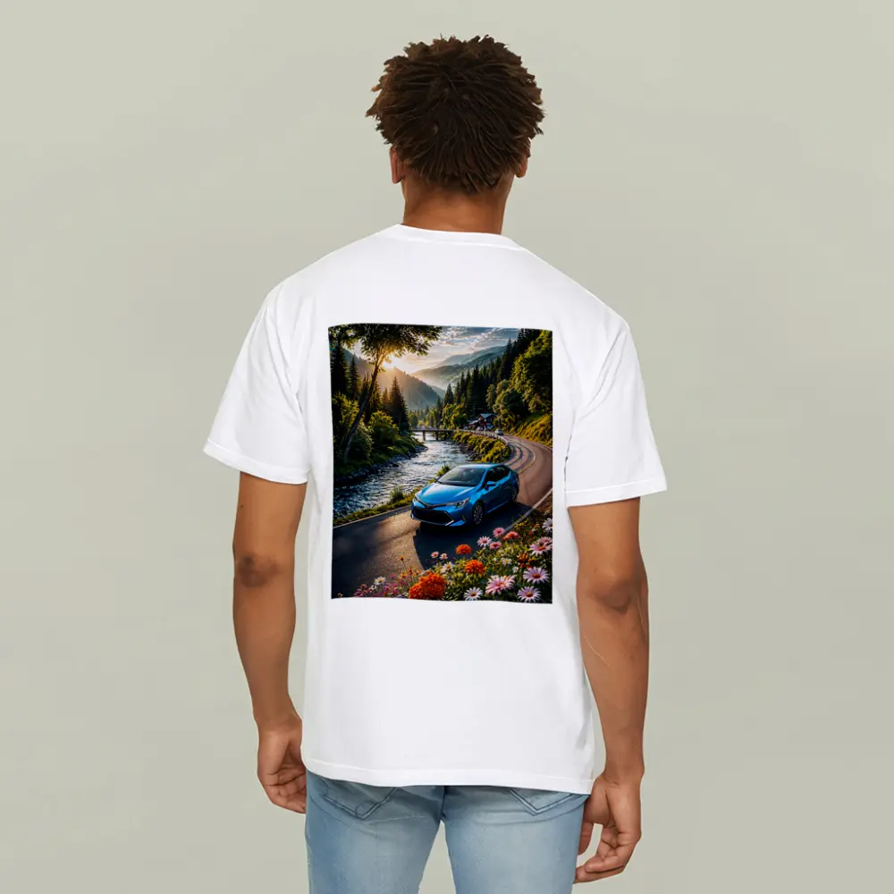 Toyota Corolla Blue Car Mountain River Road – T-Shirts