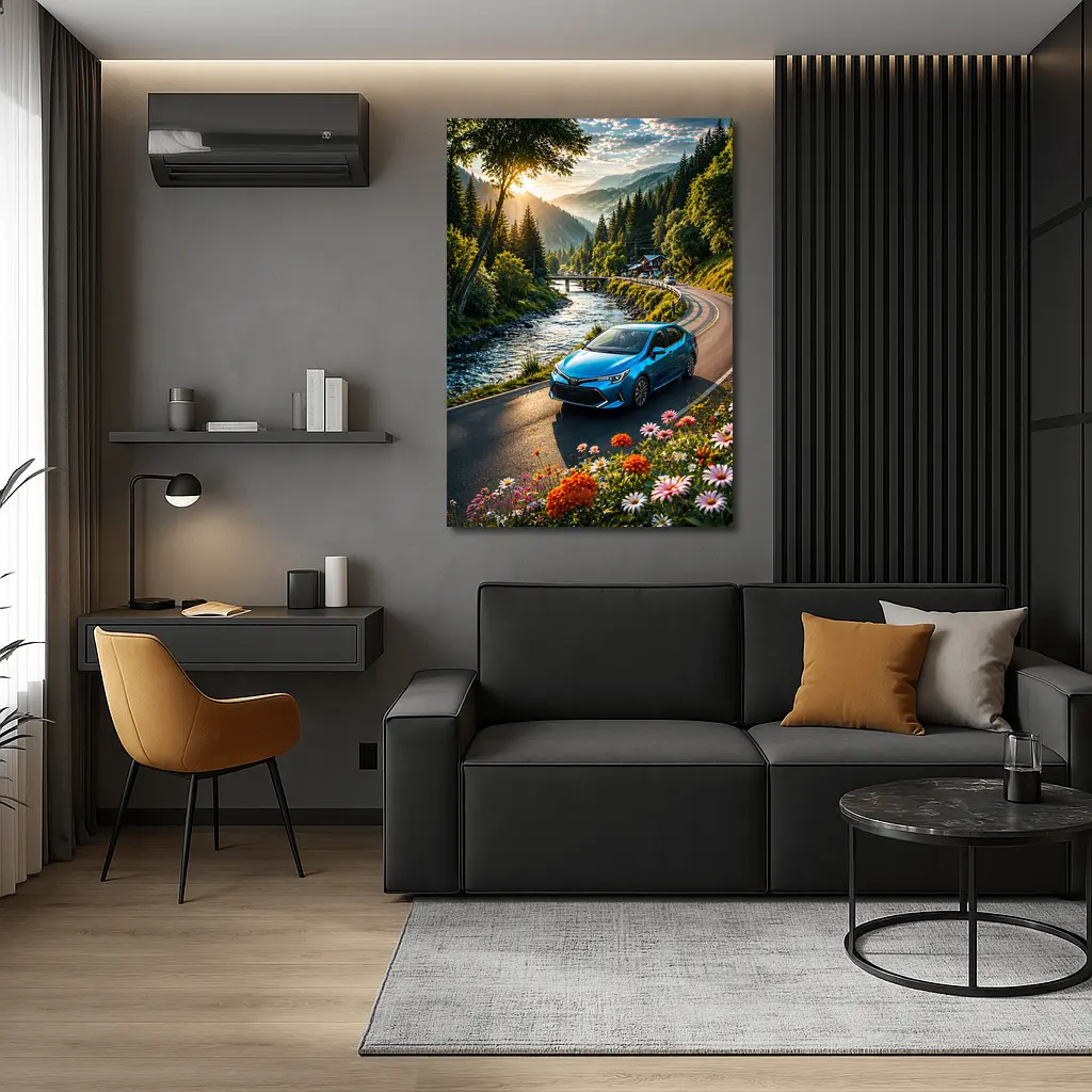 Toyota Corolla Blue Car Mountain River Road – Wall Art