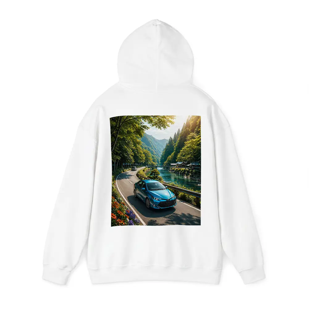 Toyota Corolla Blue Car Mountain River Road – Hoodies