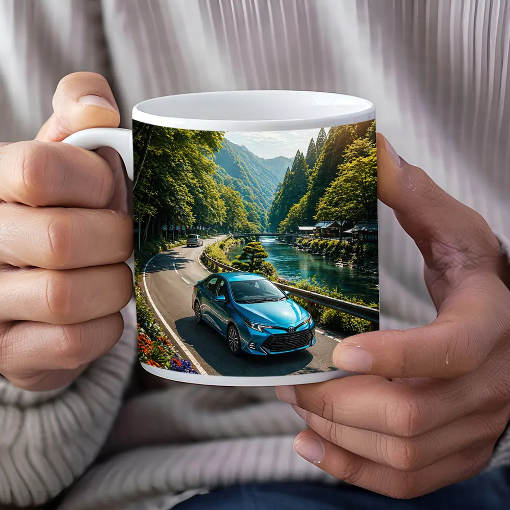 Toyota Corolla Blue Car Mountain River Road – Mugs