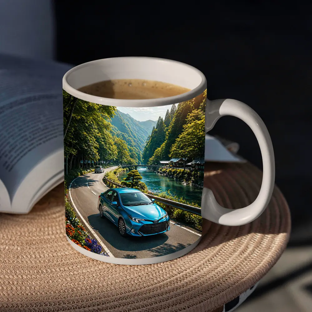 Toyota Corolla Blue Car Mountain River Road – Mugs