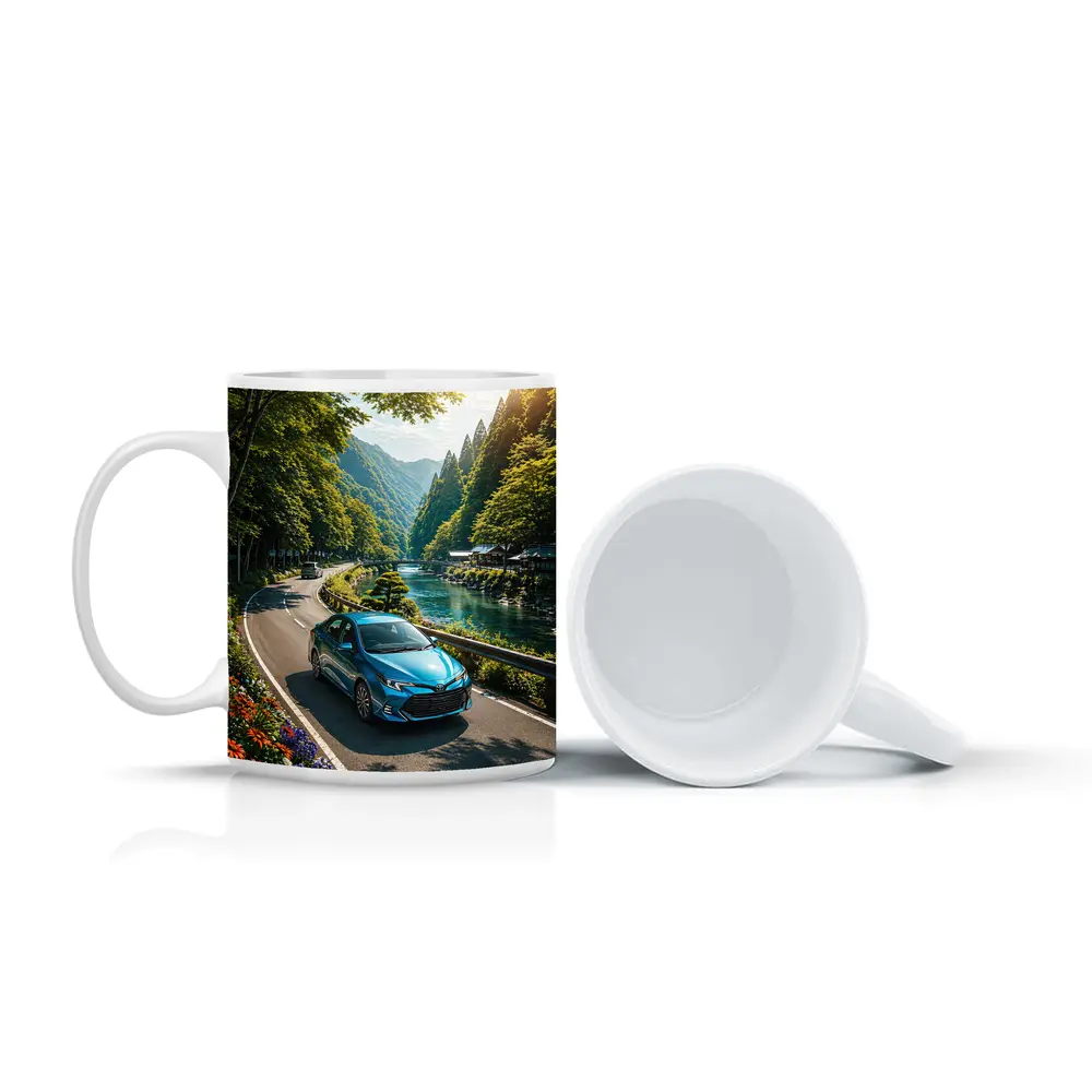 Toyota Corolla Blue Car Mountain River Road – Mugs